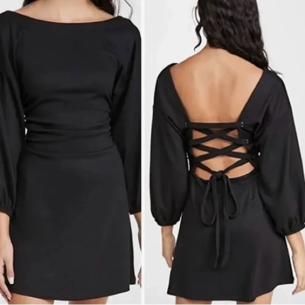 Free People Open Cross back Black Mini Dress XS  Bianca
